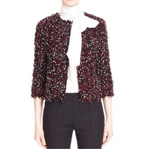 ST. John Black Red White Frayed Eyelash Jacket